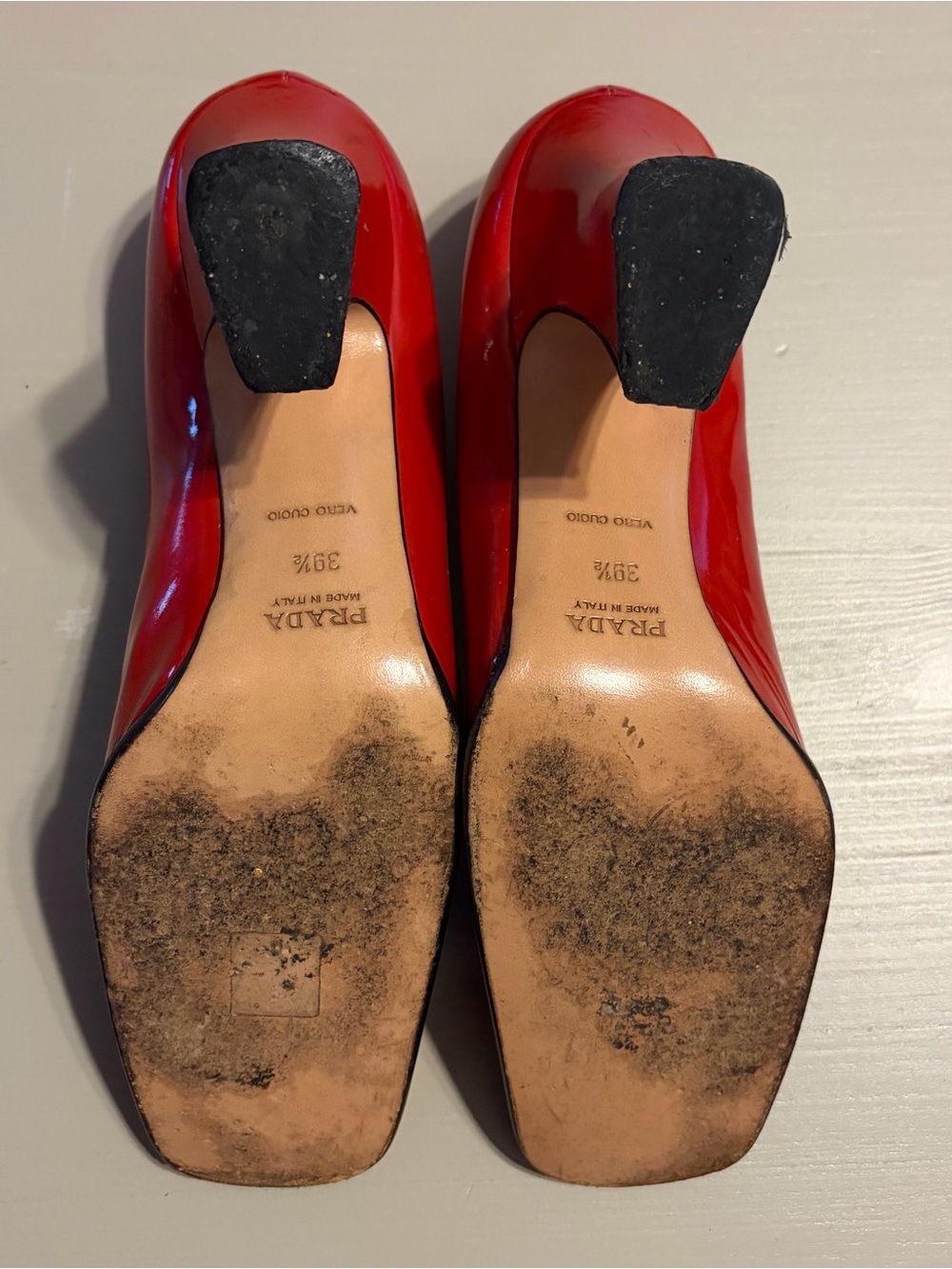Prada Red Leather Pumps with Black Trim - Picture 3 of 4